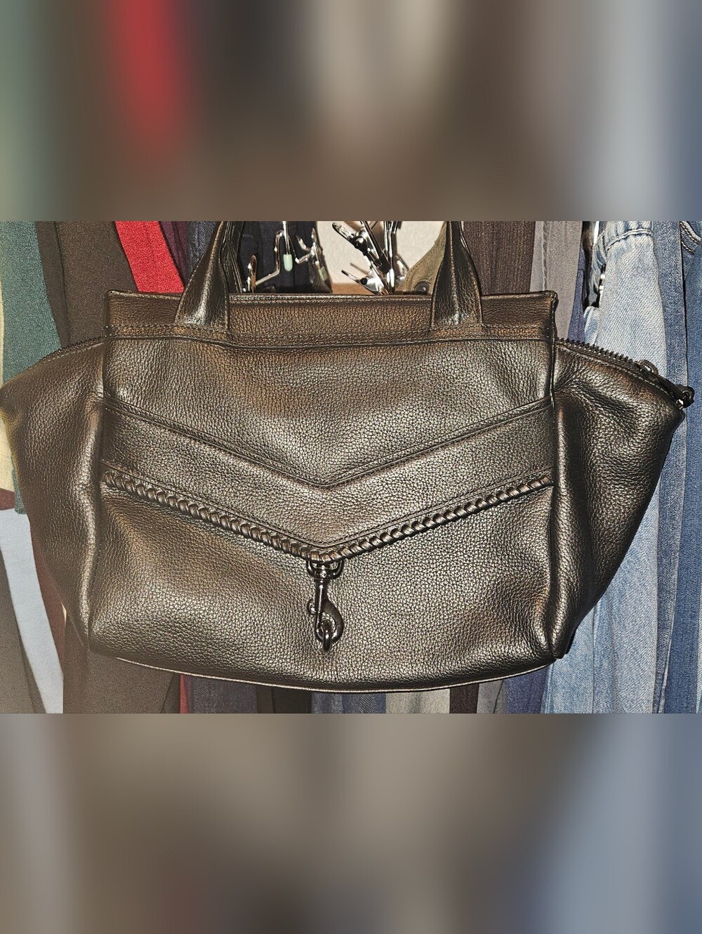 Botkier Black Leather Tote Bag with Braided Accent